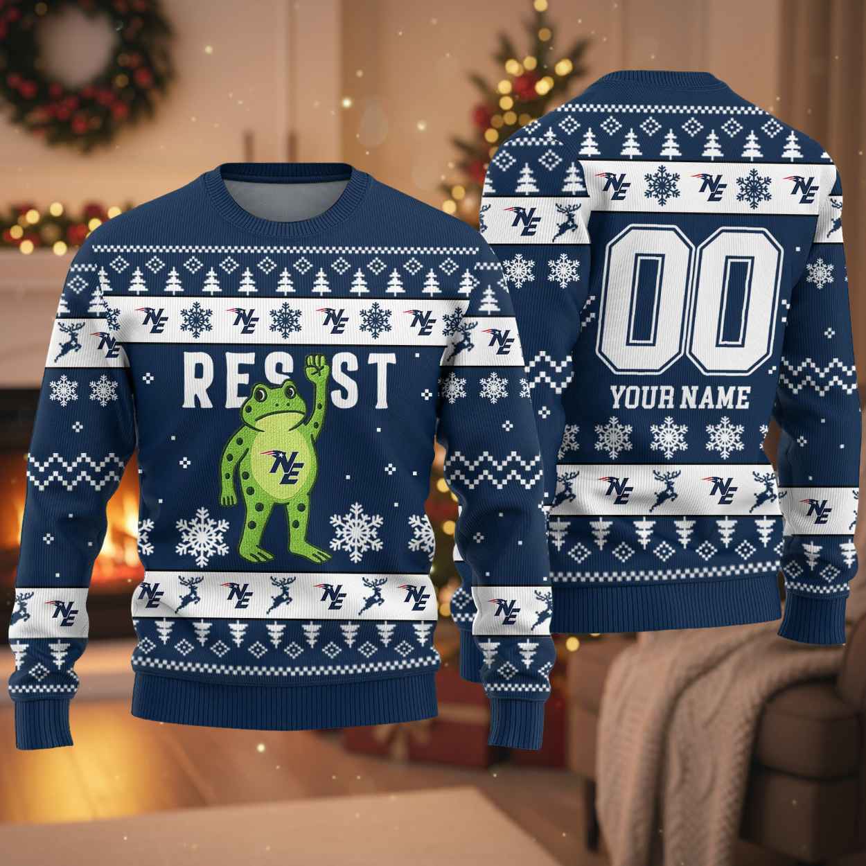 NE Patriots Portland Frog Resist Ugly Christmas Sweater NE Patriots Portland Frog Resist Ugly Christmas Sweater