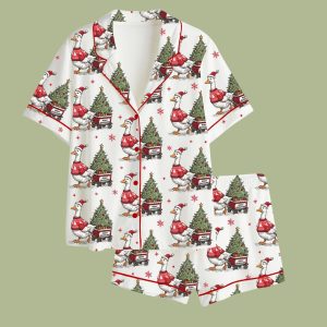 Oops I Got Another Tree Funny Christmas Goose Satin Pajama Set