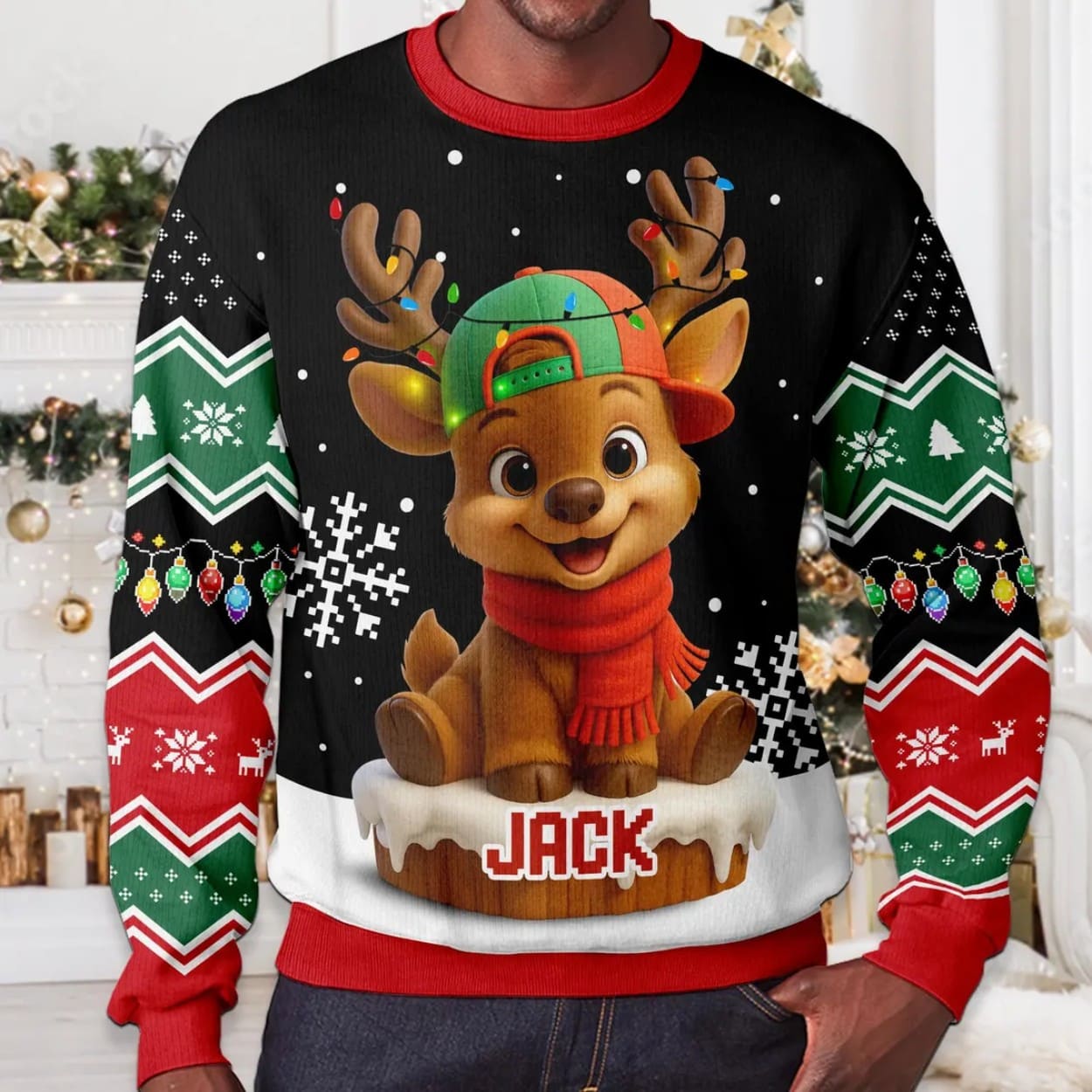 Personalized Baby Reindeer Ugly Christmas Sweater Personalized Baby Reindeer Ugly Christmas Sweater
