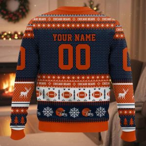 Personalized Bears Football 2025 Ugly Christmas Sweater