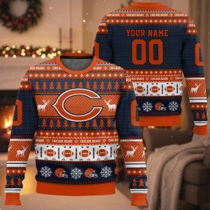 Personalized Bears Football 2025 Ugly Christmas Sweater