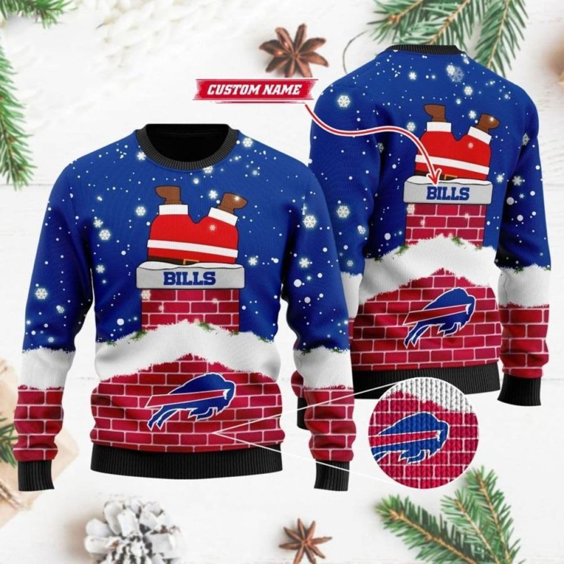 Personalized Bills Funny Santa Claus In The Chimney Ugly Christmas Sweater Personalized Bills Funny Santa Claus In The Chimney Ugly Christmas Sweater