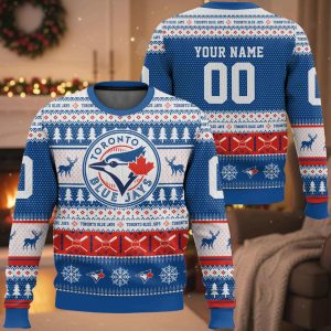 Personalized Blue Jays Baseball 2025 Ugly Christmas Sweater