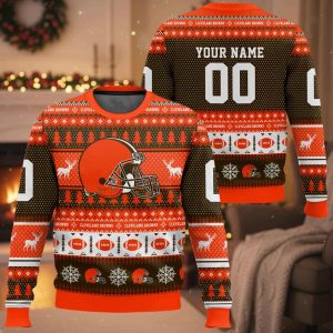 Personalized Browns Football 2025 Ugly Christmas Sweater