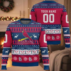 Personalized Cardinals Baseball 2025 Ugly Christmas Sweater