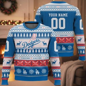 Personalized Dodgers Baseball 2025 Ugly Christmas Sweater