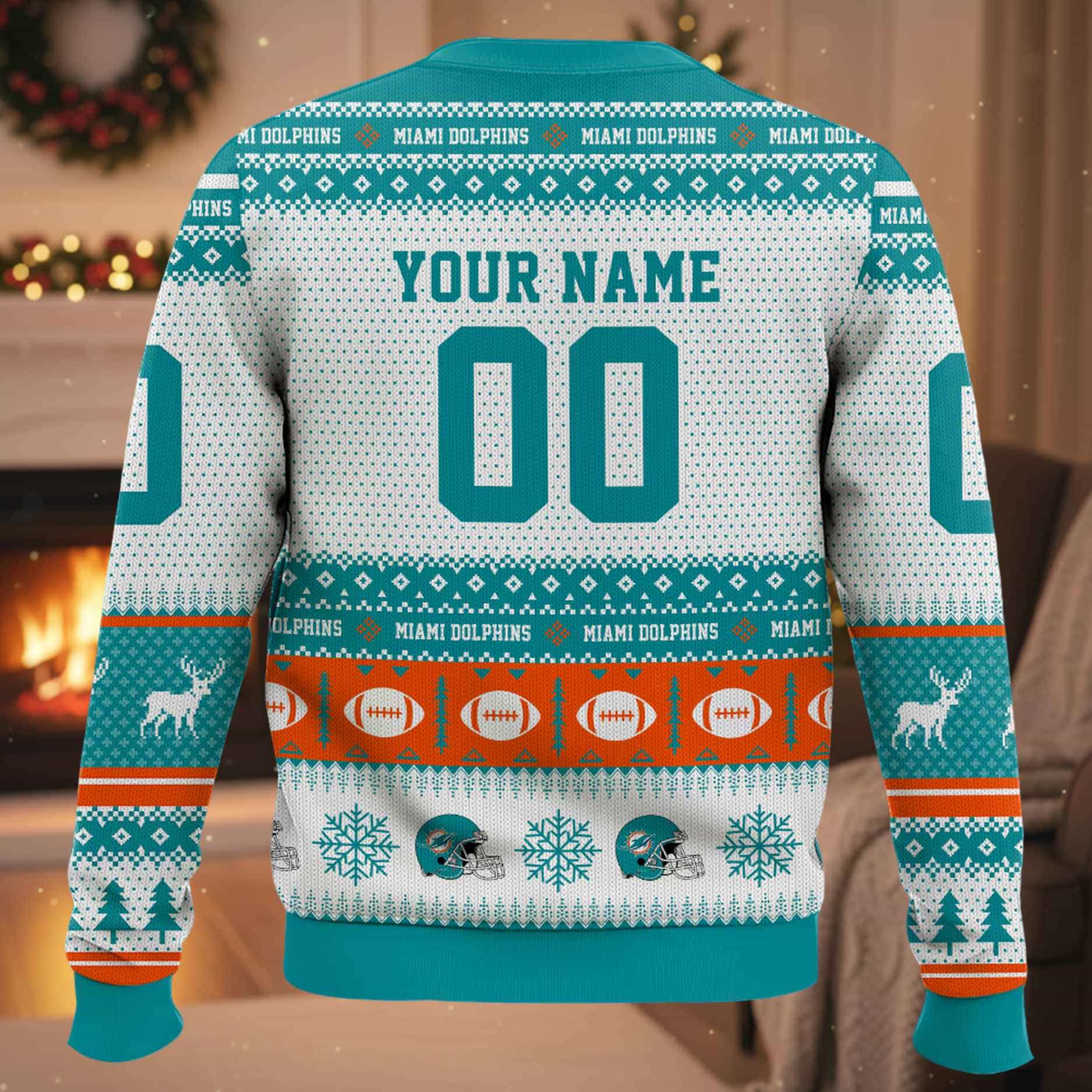 Personalized Dolphins Football 2025 Ugly Christmas Sweater Personalized Dolphins Football 2025 Ugly Christmas Sweater
