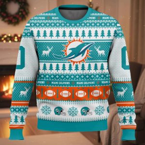 Personalized Dolphins Football 2025 Ugly Christmas Sweater 1 Personalized Dolphins Football 2025 Ugly Christmas Sweater