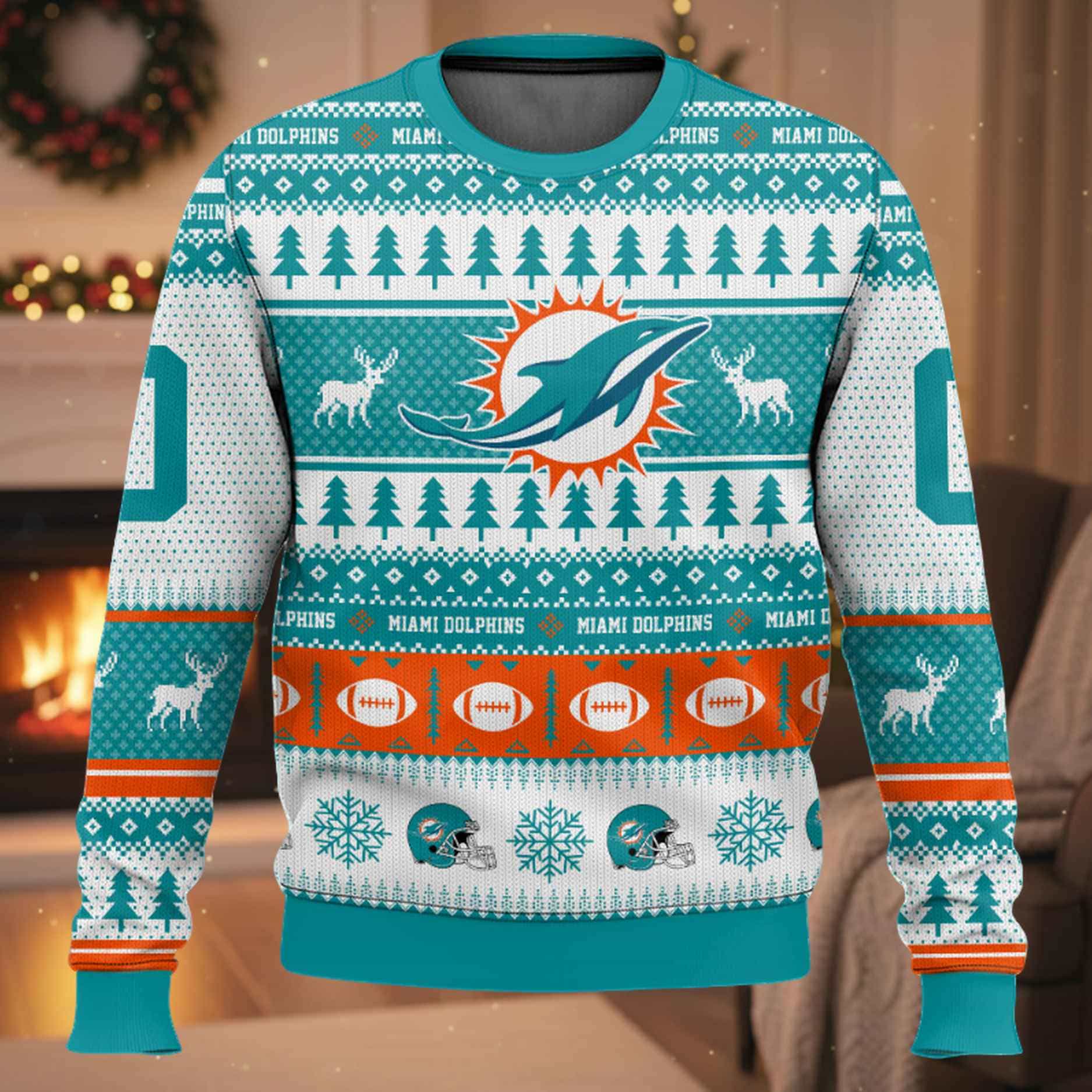 Personalized Dolphins Football 2025 Ugly Christmas Sweater Personalized Dolphins Football 2025 Ugly Christmas Sweater