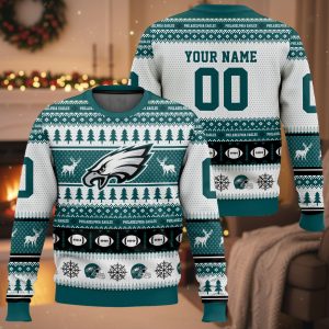 Personalized Eagles Football 2025 Ugly Christmas Sweater