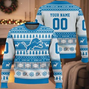 Personalized Lions Football 2025 Ugly Christmas Sweater