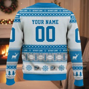 Personalized Lions Football 2025 Ugly Christmas Sweater