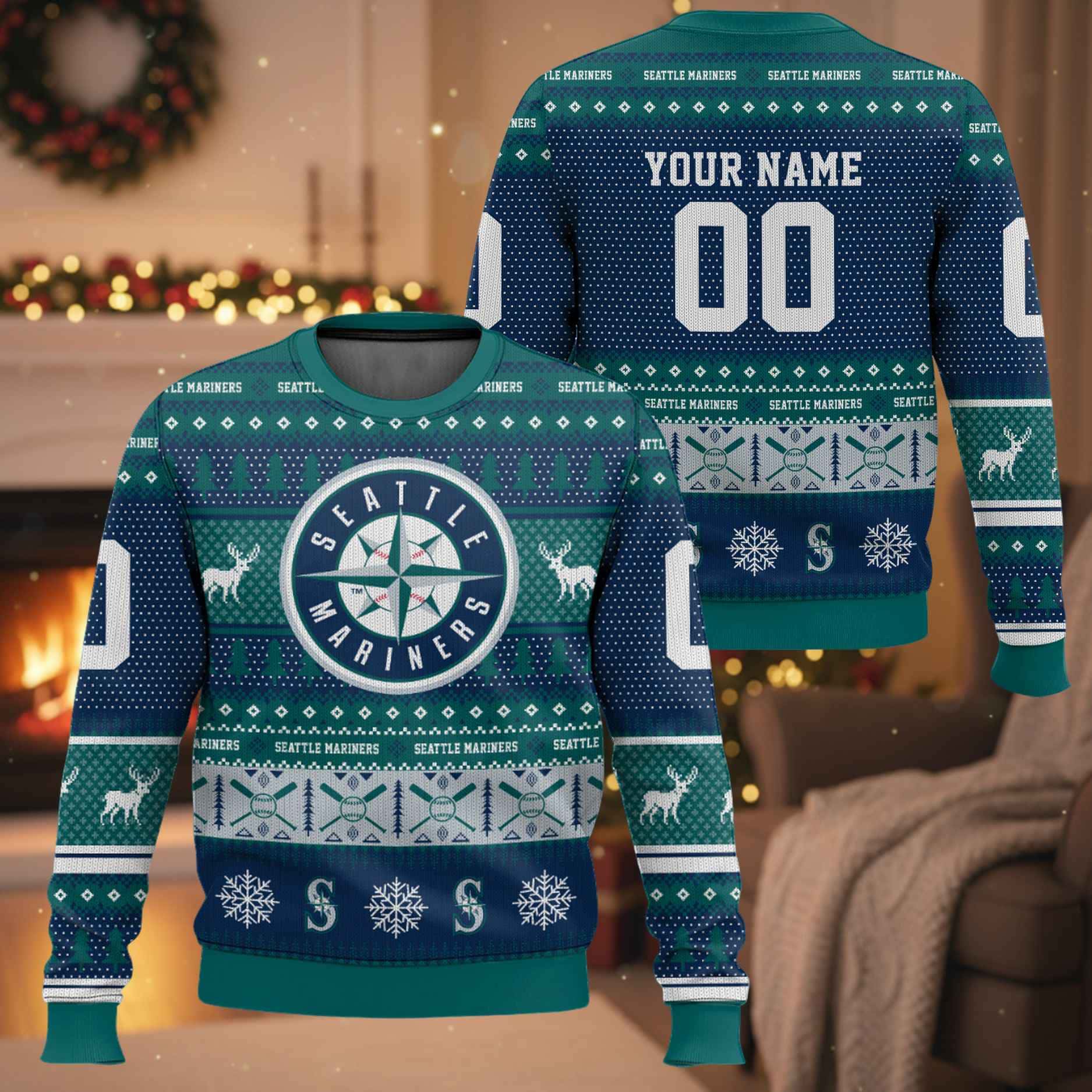 Personalized Mariners Baseball 2025 Ugly Christmas Sweater Personalized Mariners Baseball 2025 Ugly Christmas Sweater