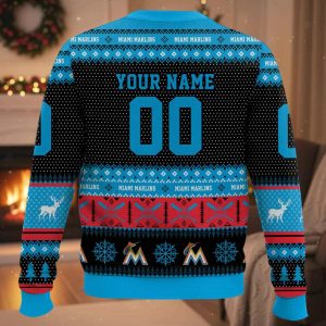 Personalized Marlins Baseball 2025 Ugly Christmas Sweater