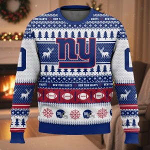 Personalized NY Giants Football 2025 Ugly Christmas Sweater