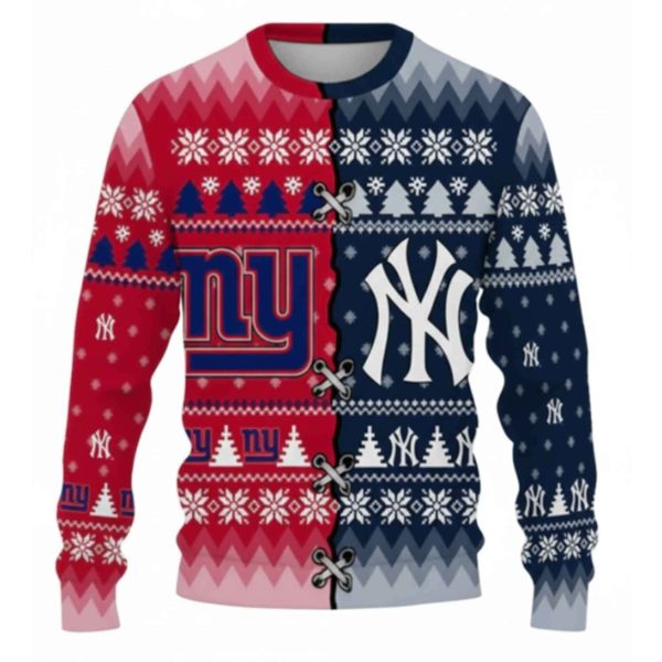 Personalized NY Giants x Yankees Ugly Christmas Sweater