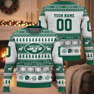 Personalized NY Jets Football 2025 Ugly Christmas Sweater