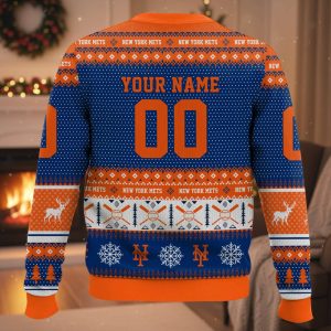 Personalized NY Mets Baseball 2025 Ugly Christmas Sweater