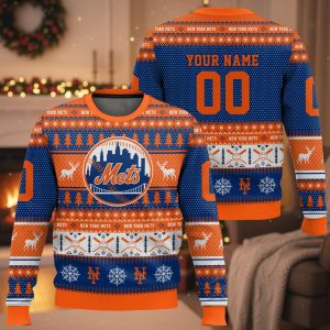 Personalized NY Mets Baseball 2025 Ugly Christmas Sweater