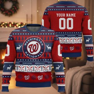 Personalized Nationals Baseball 2025 Ugly Christmas Sweater