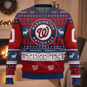 Personalized Nationals Baseball 2025 Ugly Christmas Sweater