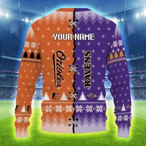 Personalized Orioles x Ravens Ugly Christmas Sweater
