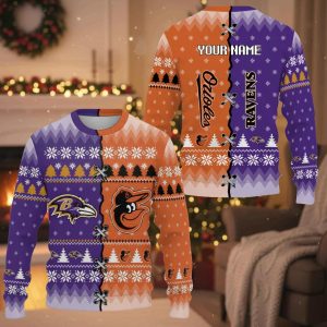 Personalized Orioles x Ravens Ugly Christmas Sweater