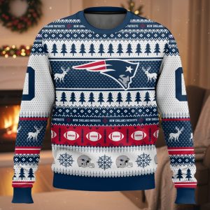 Personalized Patriots Football 2025 Ugly Christmas Sweater