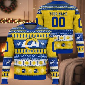 Personalized Rams Football 2025 Ugly Christmas Sweater