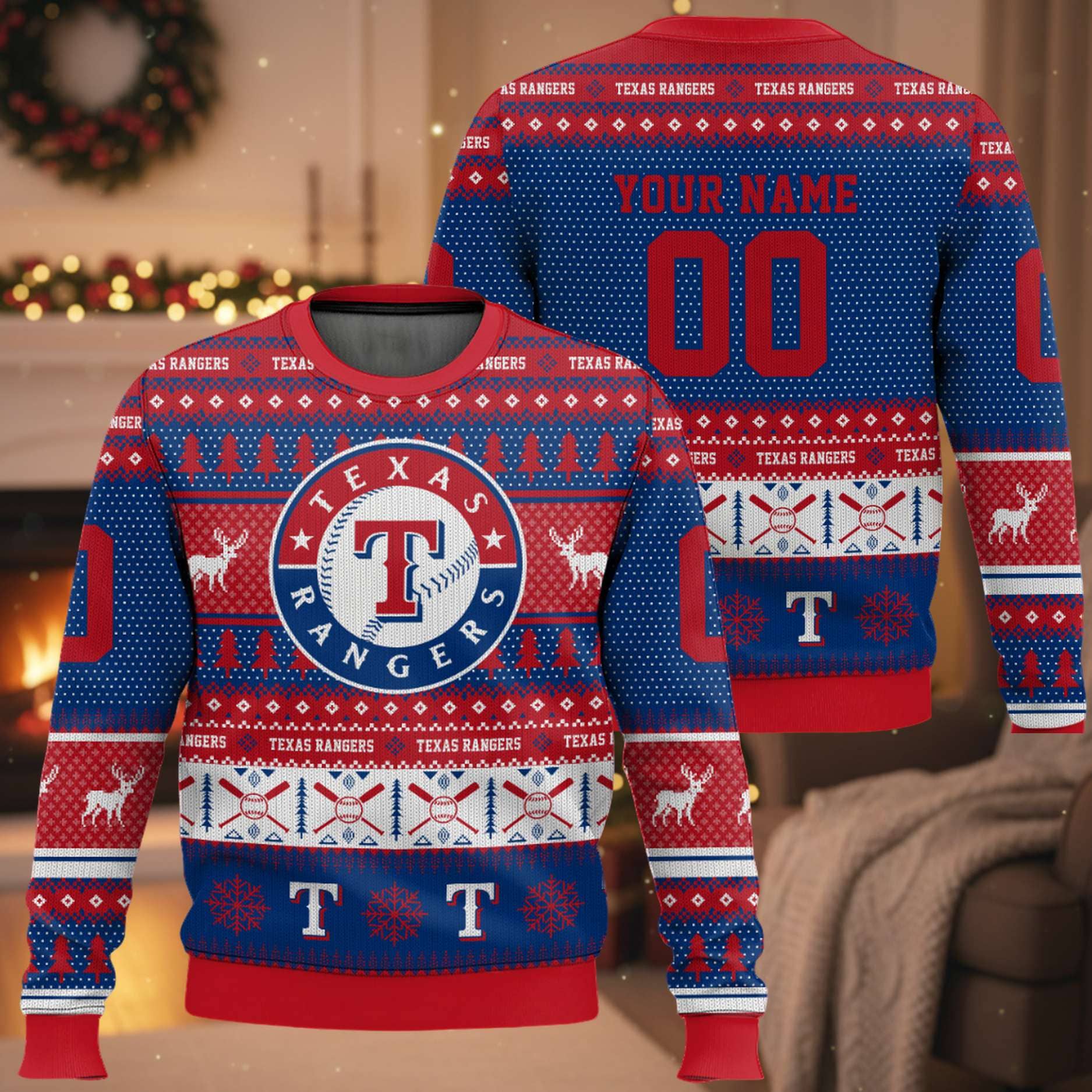 Personalized Rangers Baseball 2025 Ugly Christmas Sweater Personalized Rangers Baseball 2025 Ugly Christmas Sweater