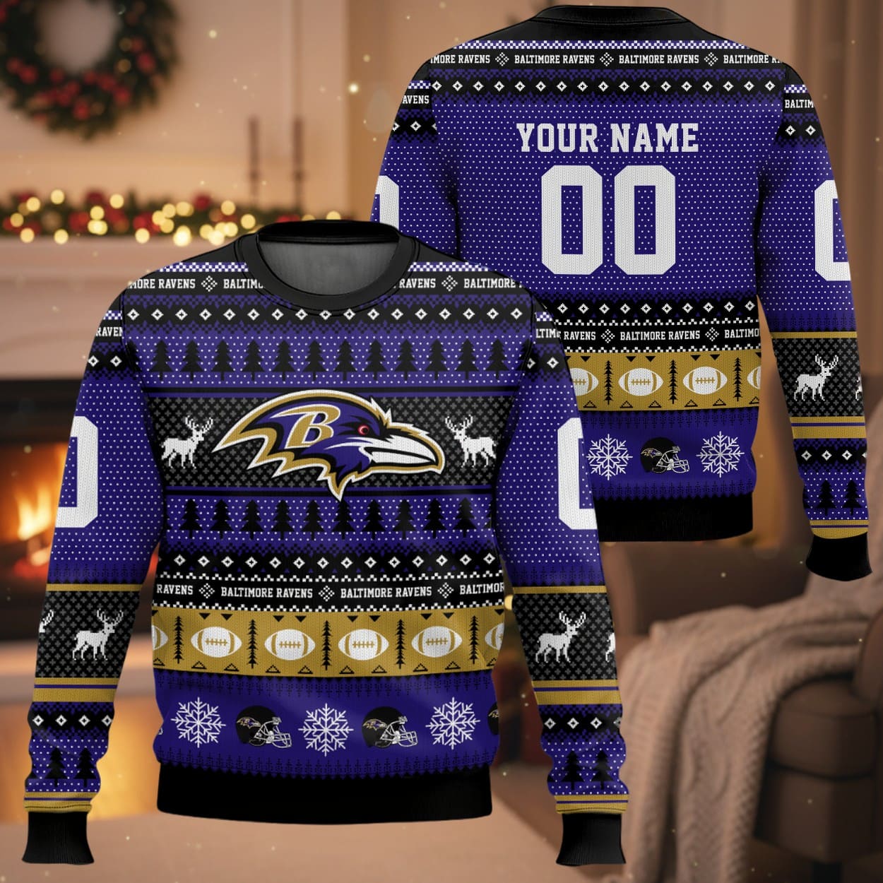 Personalized Ravens Football 2025 Ugly Christmas Sweater Personalized Ravens Football 2025 Ugly Christmas Sweater