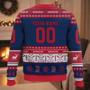 Personalized Red Sox Baseball 2025 Ugly Christmas Sweater