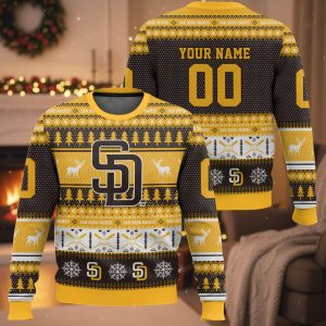 Personalized SD Padres Baseball 2025 Ugly Christmas Sweater