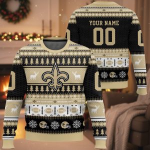 Personalized Saints Football 2025 Ugly Christmas Sweater