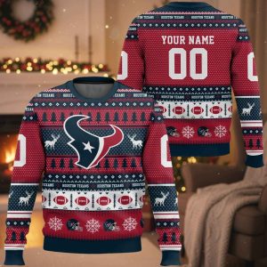 Personalized Texans Football 2025 Ugly Christmas Sweater