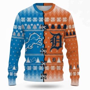 Personalized Tigers x Lions Ugly Christmas Sweater 1 Personalized Tigers x Lions Ugly Christmas Sweater