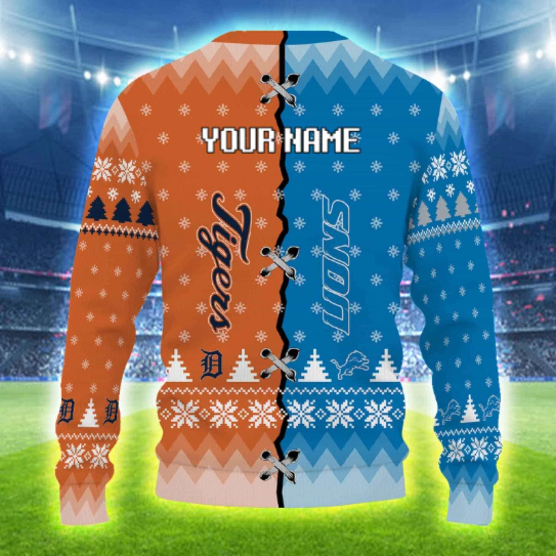 Personalized Tigers x Lions Ugly Christmas Sweater Personalized Tigers x Lions Ugly Christmas Sweater