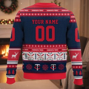 Personalized Twins Baseball 2025 Ugly Christmas Sweater