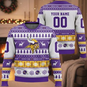 Personalized Vikings Football 2025 Ugly Christmas Sweater