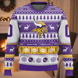 Personalized Vikings Football 2025 Ugly Christmas Sweater