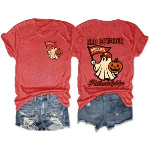 Phillies Halloween Ghost Red October Tee