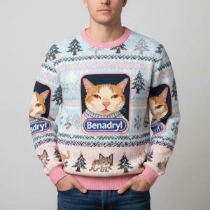 Pink Benadryl Meme Cat Christmas Ugly Sweater