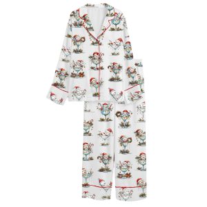 Quirky Snowman Christmas Satin Pajama Set 2 Quirky Snowman Christmas Satin Pajama Set