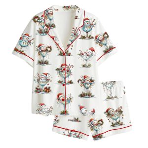 Quirky Snowman Christmas Satin Pajama Set 1 Quirky Snowman Christmas Satin Pajama Set