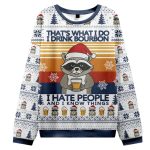 Raccoon Drinking Beer That's What I Do I Drink Bourbon Ugly Christmas Sweater