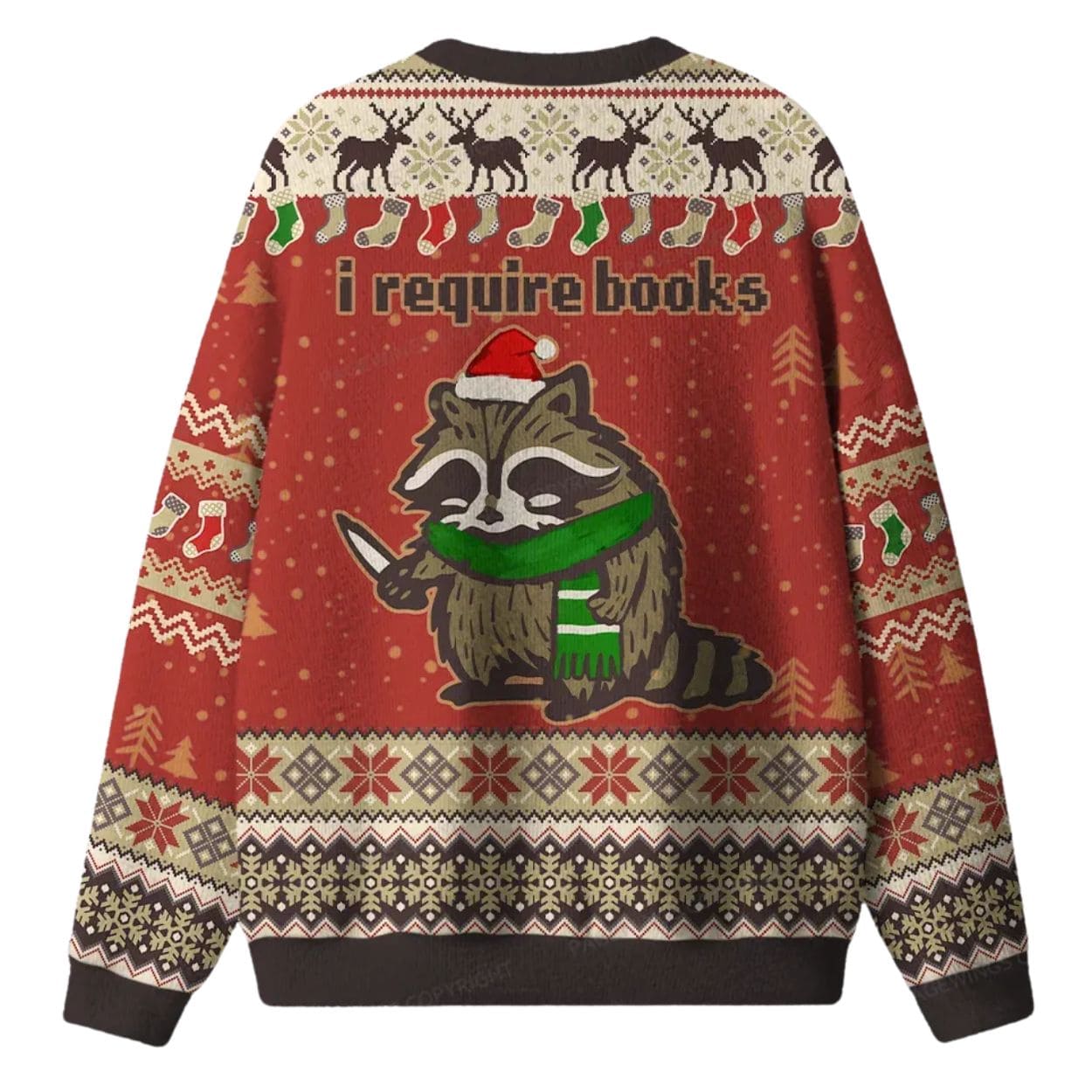 Racoon I Require Books Ugly Christmas Sweater Racoon I Require Books Ugly Christmas Sweater