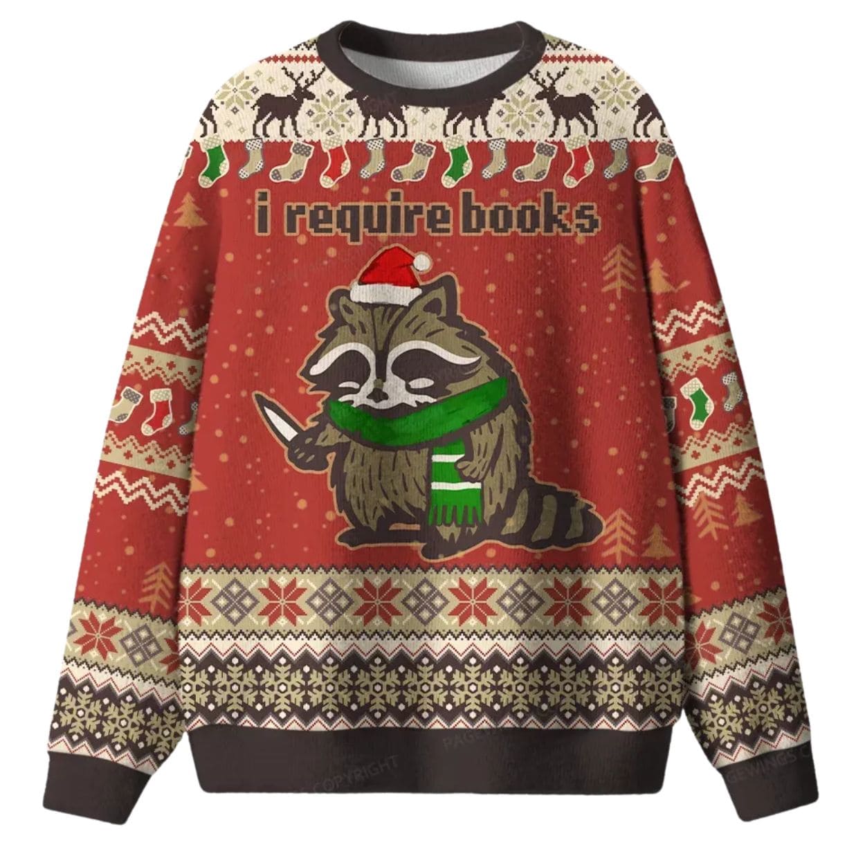Racoon I Require Books Ugly Christmas Sweater Racoon I Require Books Ugly Christmas Sweater