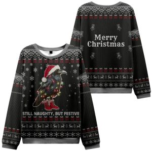 Raven Santa Still Naughty But Festive Ugly Christmas Sweater 1 Raven Santa Still Naughty But Festive Ugly Christmas Sweater