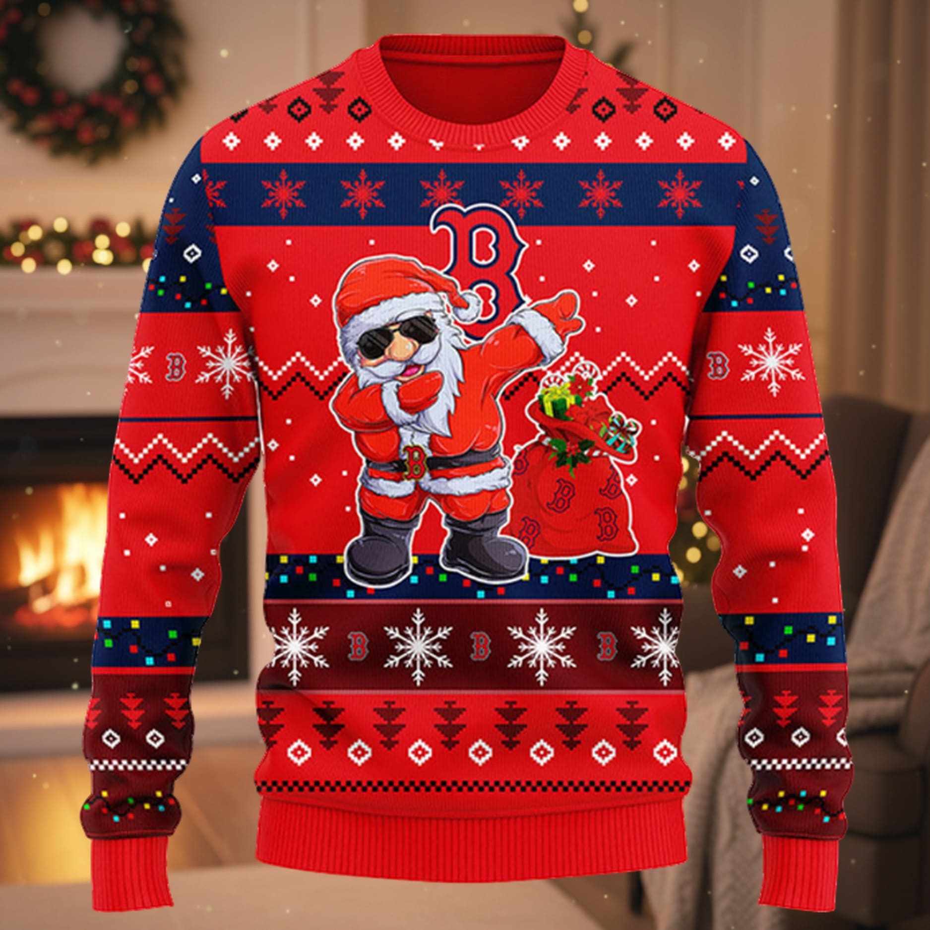 Red Sox Dabbing Santa Claus Ugly Christmas Sweater Red Sox Dabbing Santa Claus Ugly Christmas Sweater