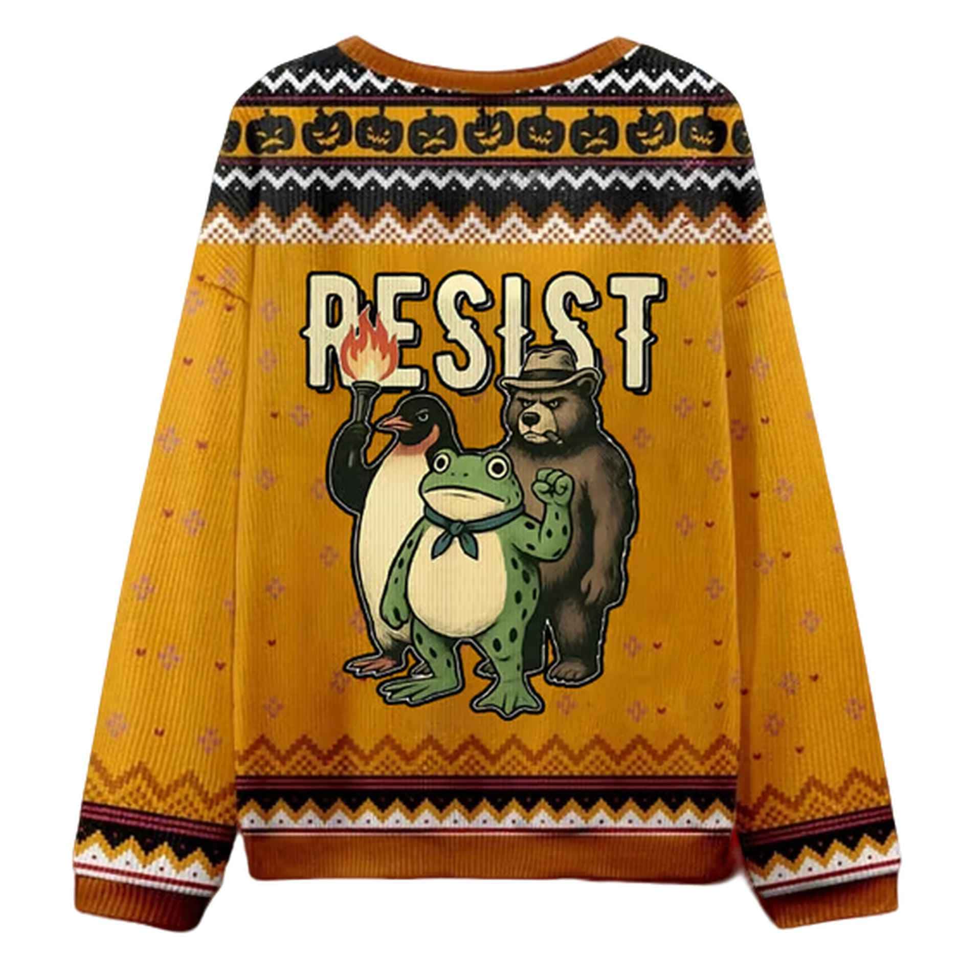 Resist Frog Penguin Bear Christmas Ugly Sweater Resist Frog Penguin Bear Christmas Ugly Sweater
